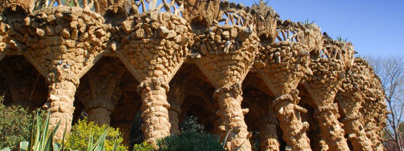 Arcade of stone columns in Park Guell